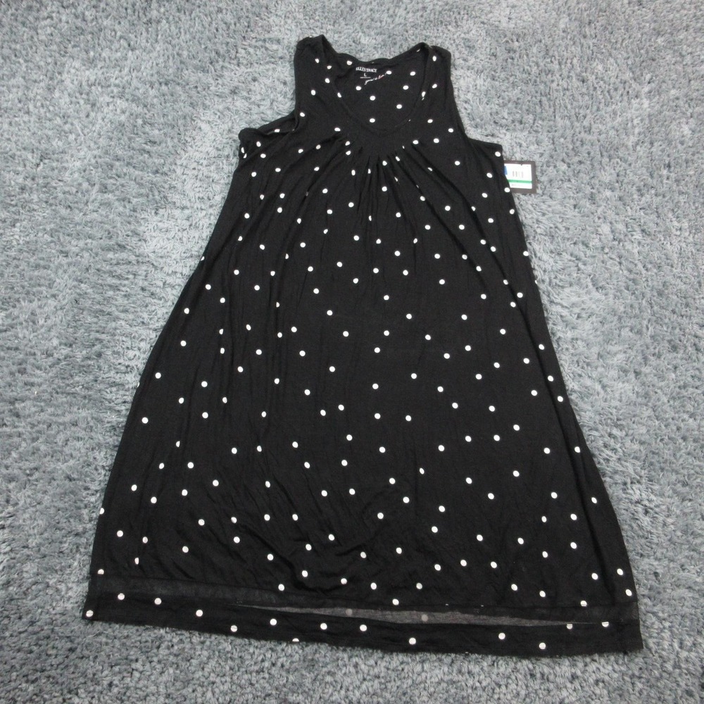 ELLEN TRACY Dress Womens Large Black White Polka Dot Sleeveless A-Line Knit NWT